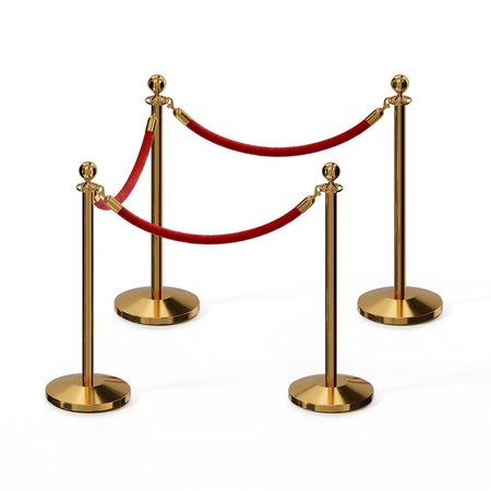 MONTOUR LINE Stanchion Post and Rope Kit Pol.Brass, 4 Ball Top3 Red Rope C-Kit-4-PB-BA-3-ER-RD-PB